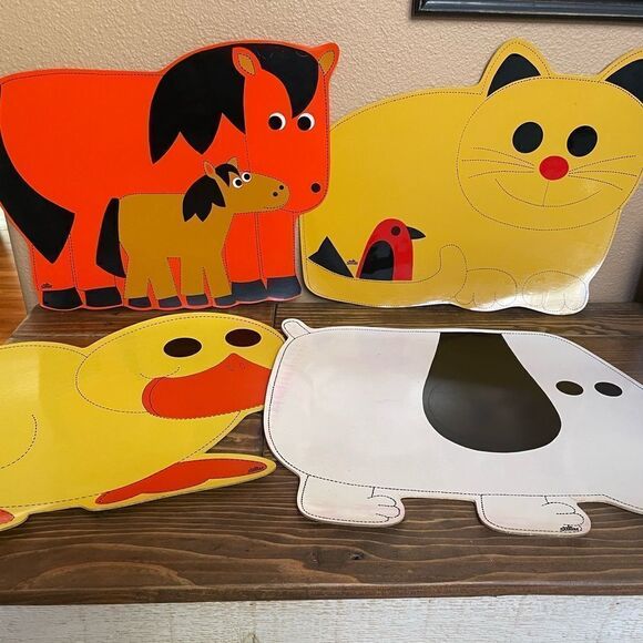 Stotter Vintage 1970’s Animal Placements Cat Dog Horse Duck set of 4 - Picture 16 of 16
